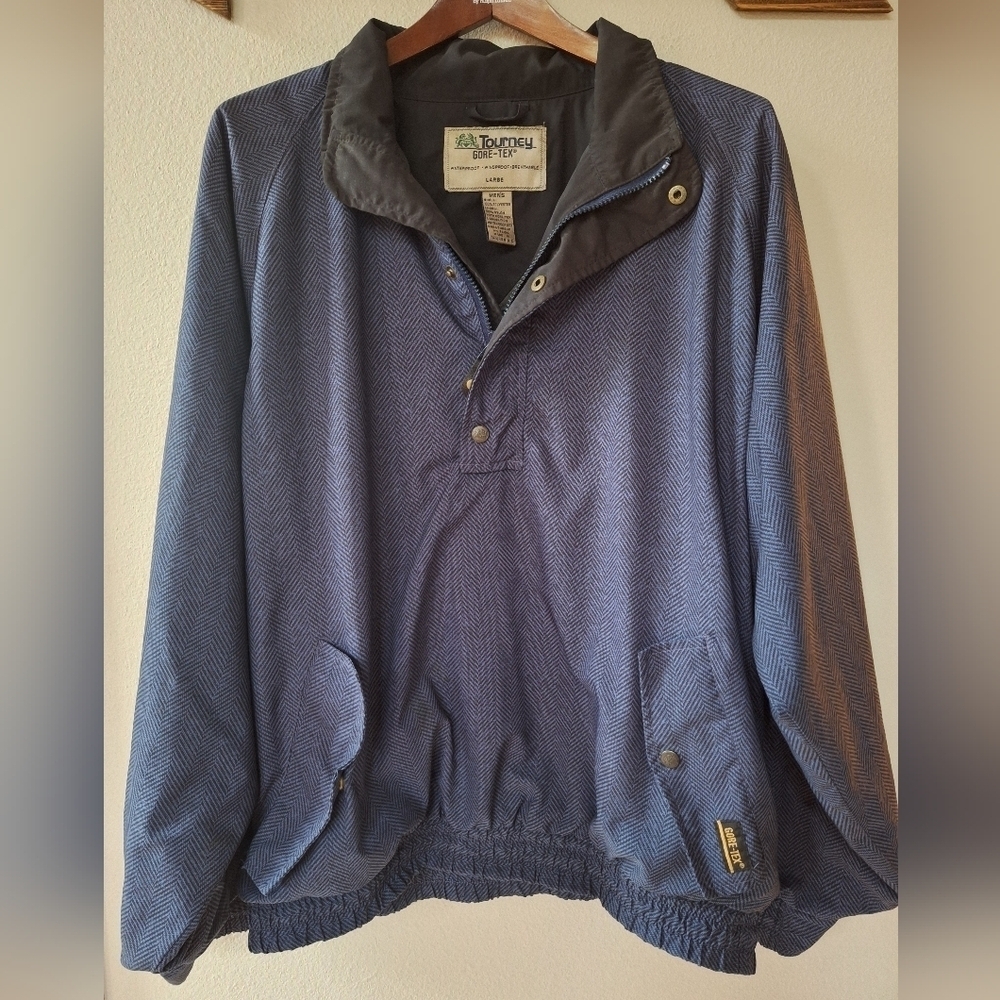 Tourney Gore-Tex Mens Golf Jacket Herringbone Navy Waterproof 1/4 Zip Size L